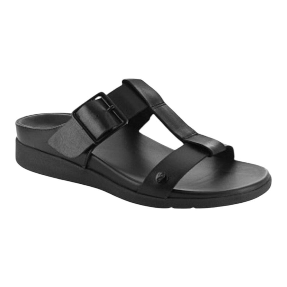 Strive Santorini Round Toe Two Strap Orthotic Sandal All Black Womens US 8 -38
